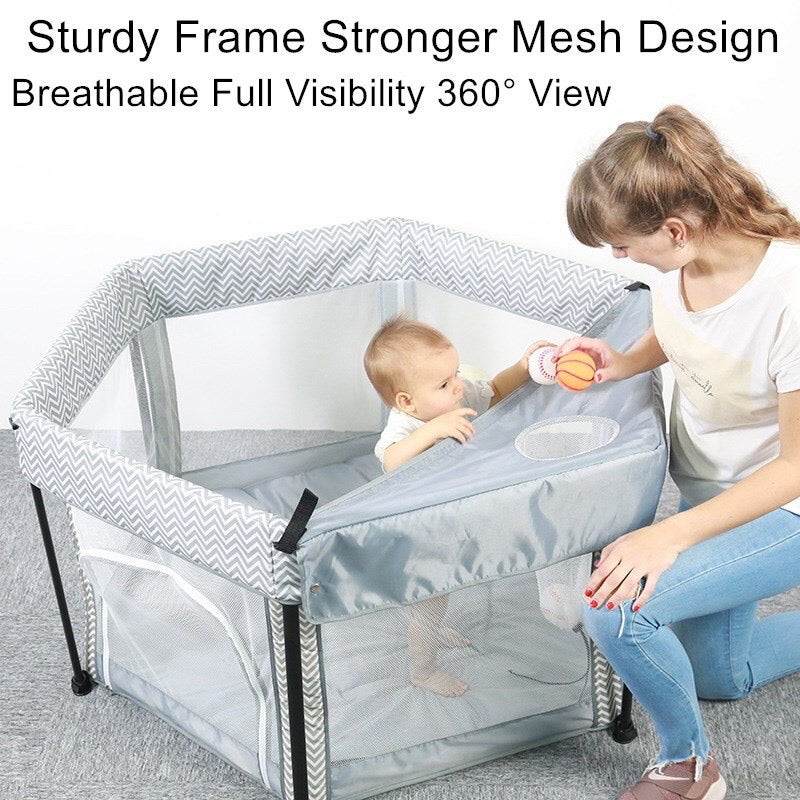 Hexaonal Baby Playpen with Round Zipper Door