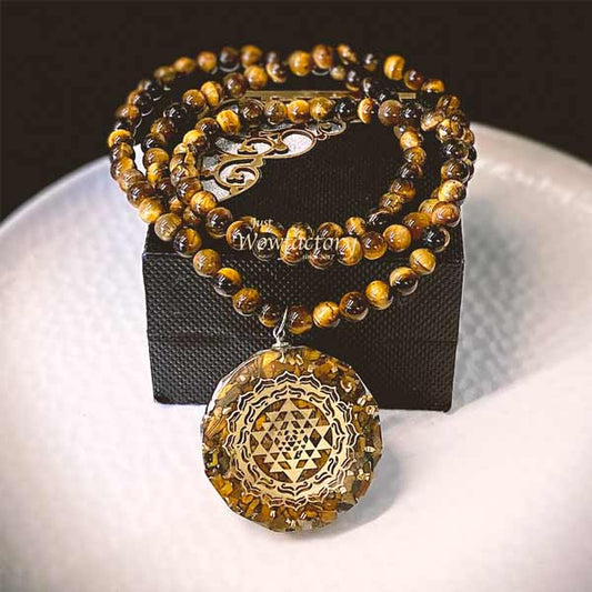 PURE & HIGH QUALITY EXCLUSIVE 108 SRI LAKSHMI YANTRA TIGER EYE MALA