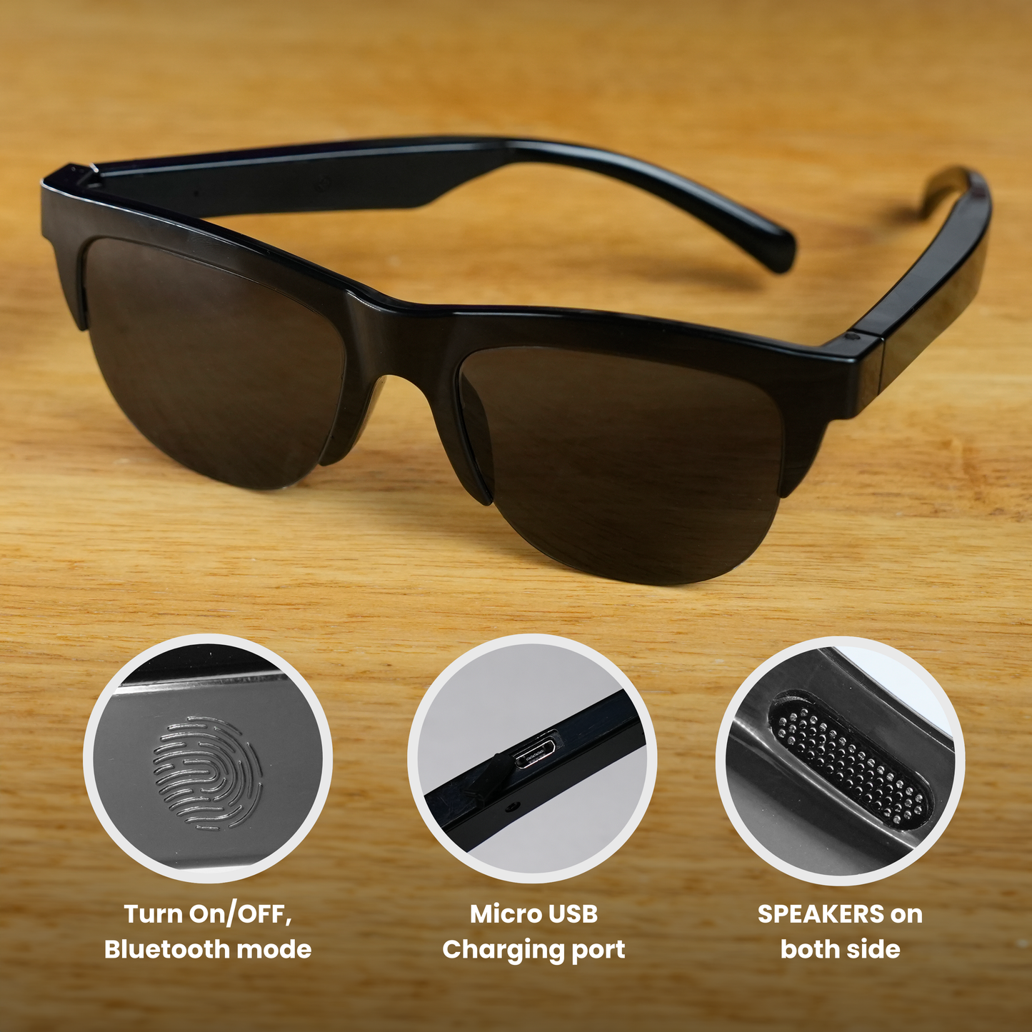 Wireless UV Smart Bluetooth Built-in Speaker Glasses