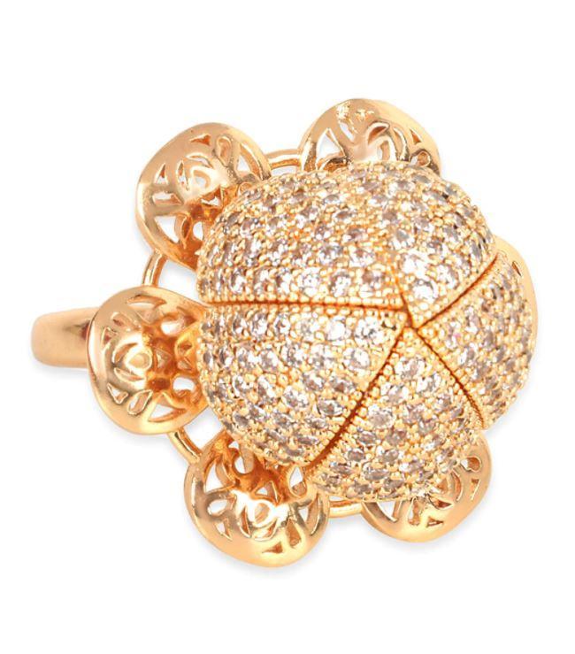 Gold-Plated & White AD-Studded Rotating Adjustable Finger Ring