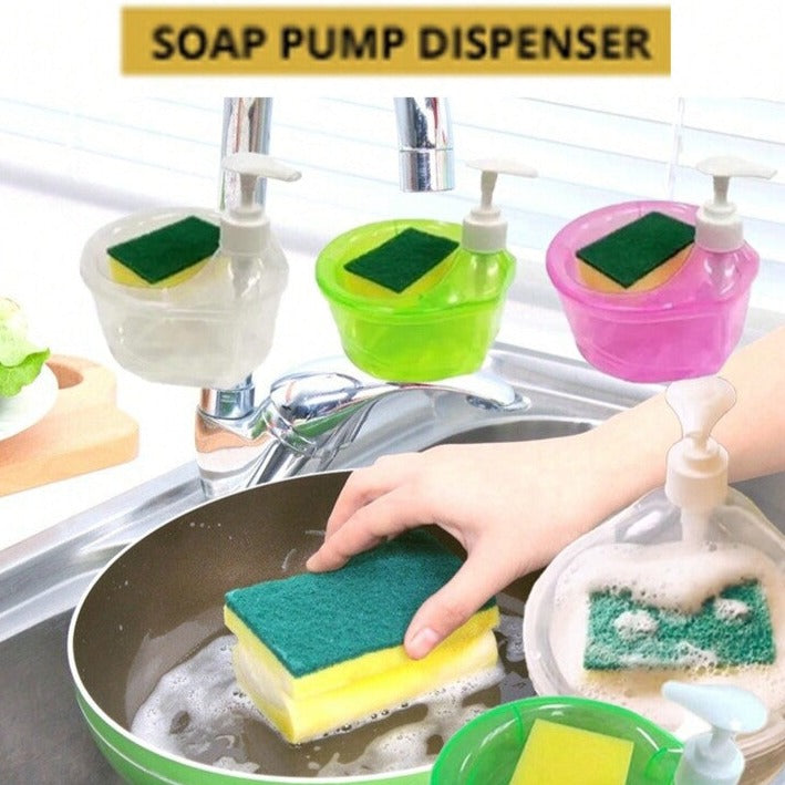 🌟2 In 1 Liquid Soap Dispenser With Pump & Sponge