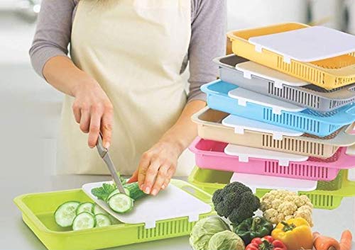 Chop - N - Store Cutting Chopping Board with Tray & Strainers (Multi Color)