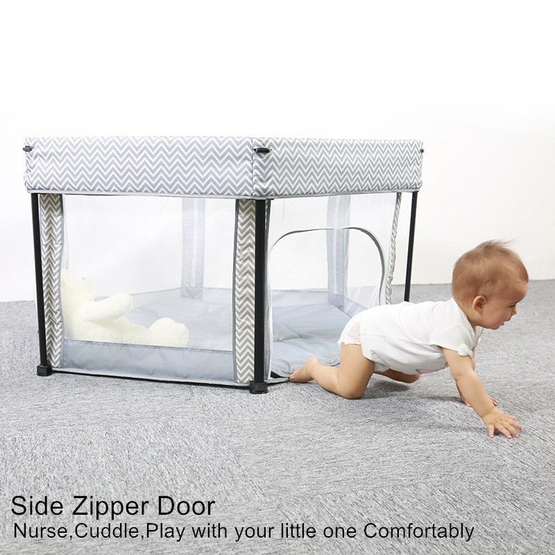 Hexaonal Baby Playpen with Round Zipper Door