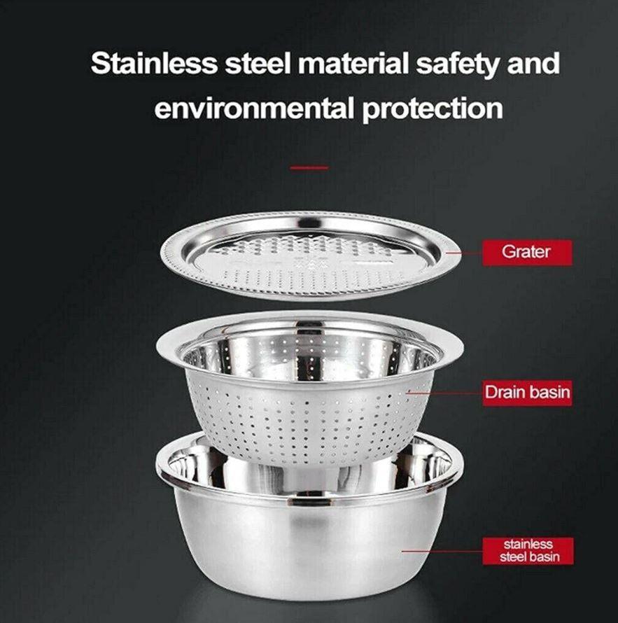 3 in 1 Kitchen Multipurpose Stainless Steel Bowl