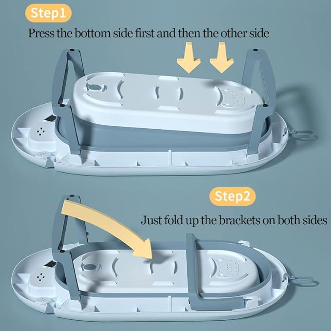 Foldable Bath Tub with Bathmat Cushion & Thermometer