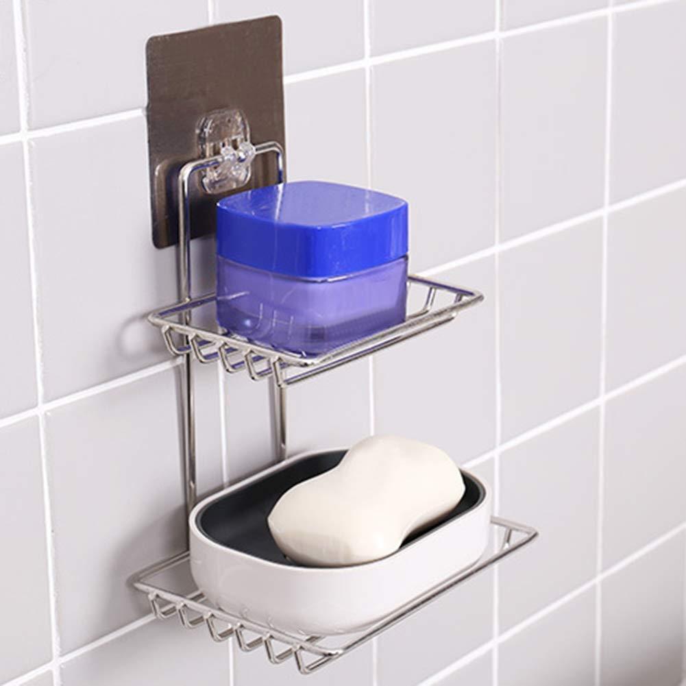 Wall Mounted Double Layered  Stainless Steel Soaps Storage Rack