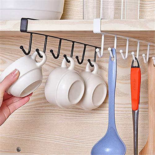 Under Shelf 6 Hook Metal Storage Organizer for Kitchen, Bathroom, Office