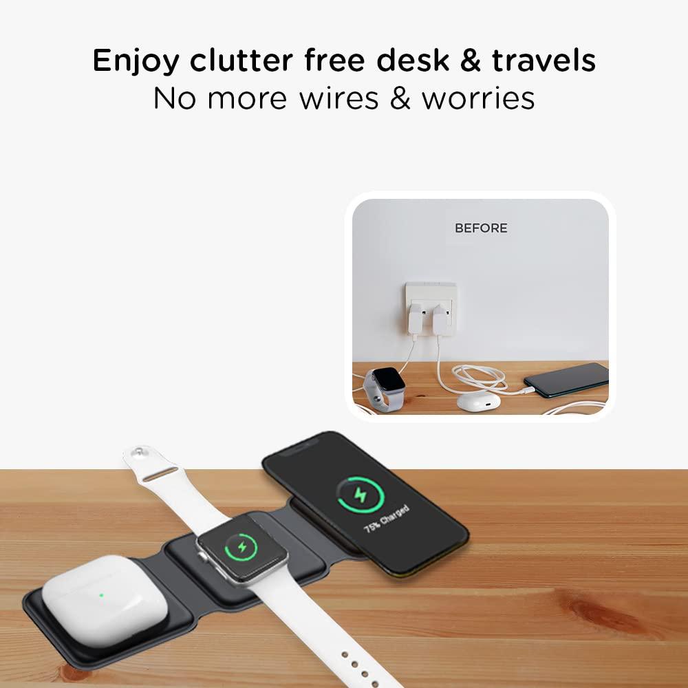 Qubo MagZap Z3 from Hero Group 3 in 1 Wireless Charger, MagSafe Compatible with iPhone, Airpods, Apple Watch & Smartphones, QC Passed