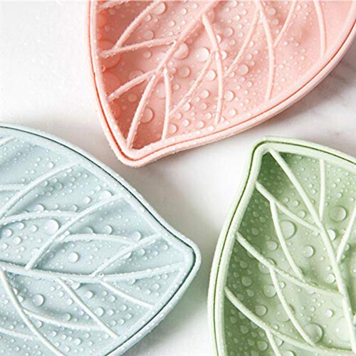 Leaf Shaped Soap Dish Holder with Drain Tray (Pack of 3)