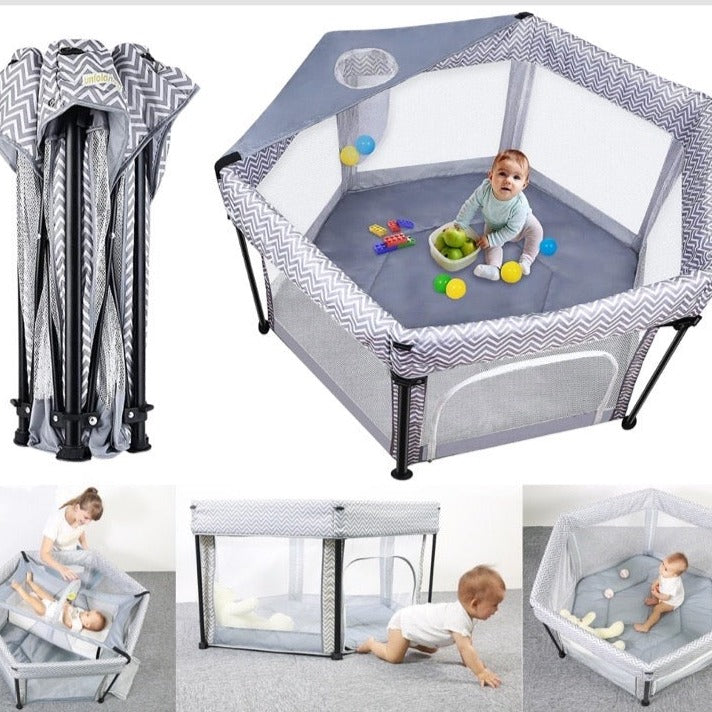 Hexaonal Baby Playpen with Round Zipper Door