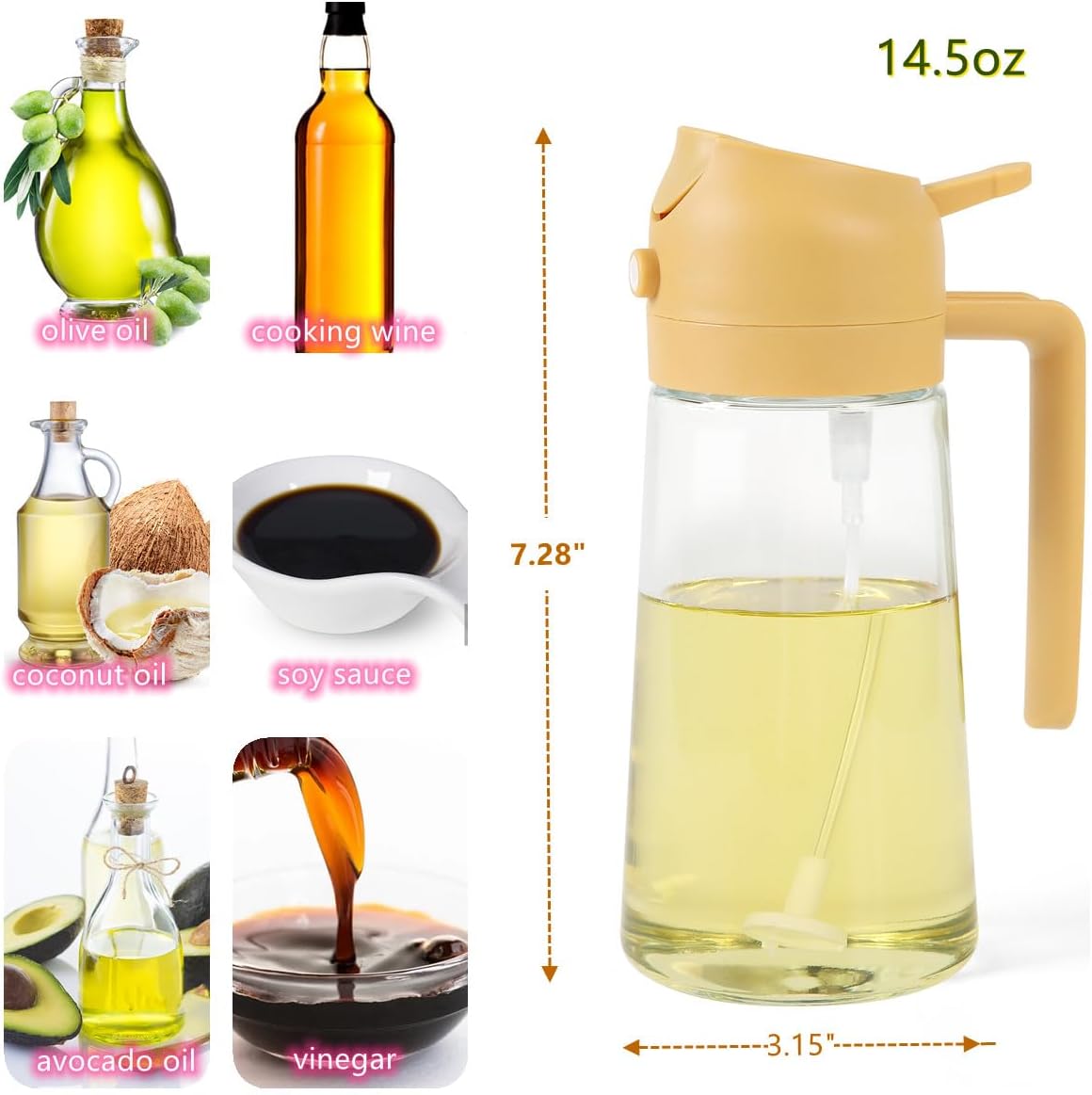 2 in 1 Glass Olive Oil Sprayer and Oil Dispenser || 14.5oz/450ml Oil Spray Bottle