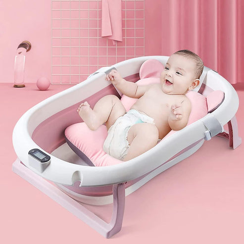 Foldable Bath Tub with Bathmat Cushion & Thermometer