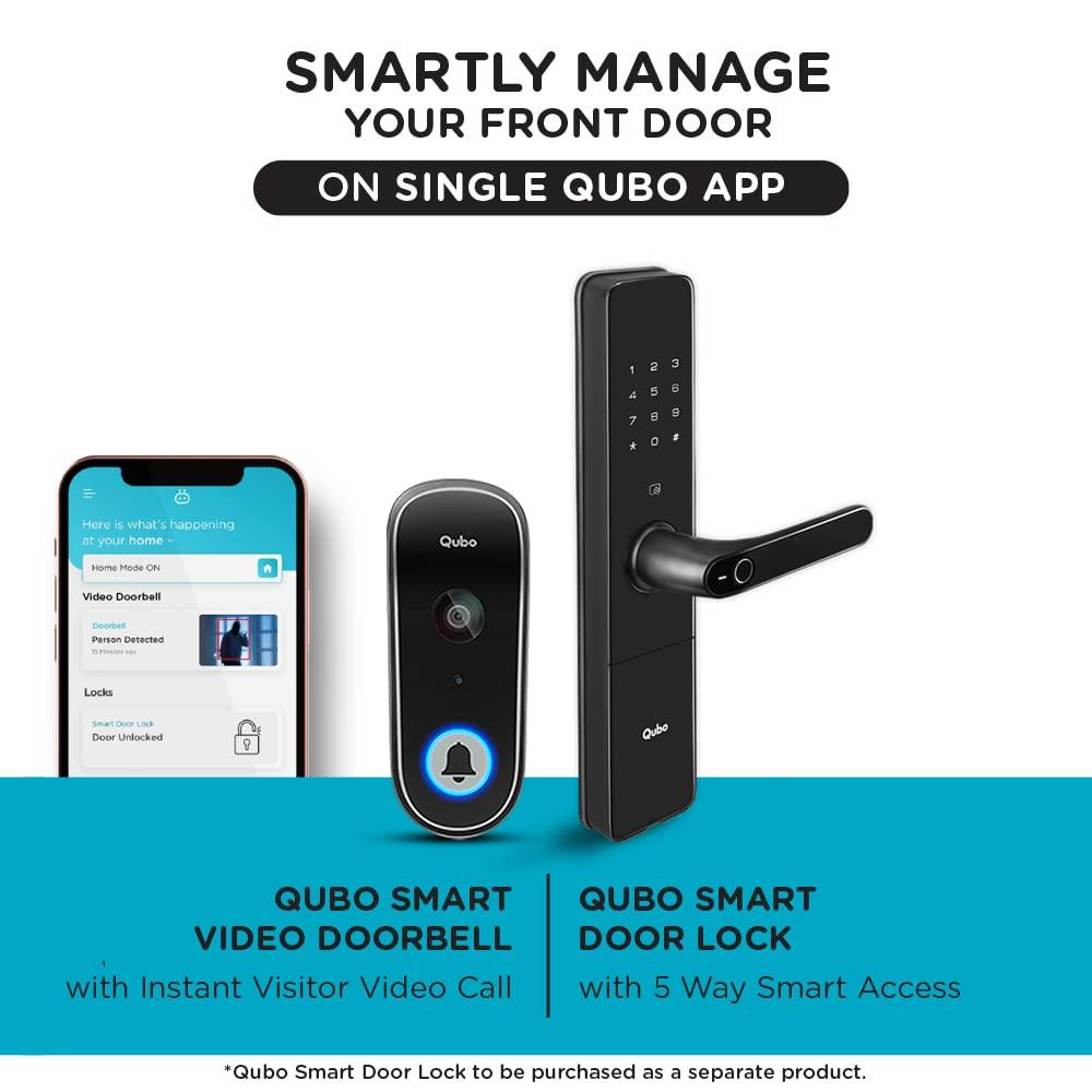 Qubo Smart WiFi Wireless Video Doorbell from Hero Group | Instant Visitor Video Call on Phone | Intruder Alarm System | 1080P FHD Camera | 2-Way Talk | Works with Alexa & Google | 36 Chime Tunes