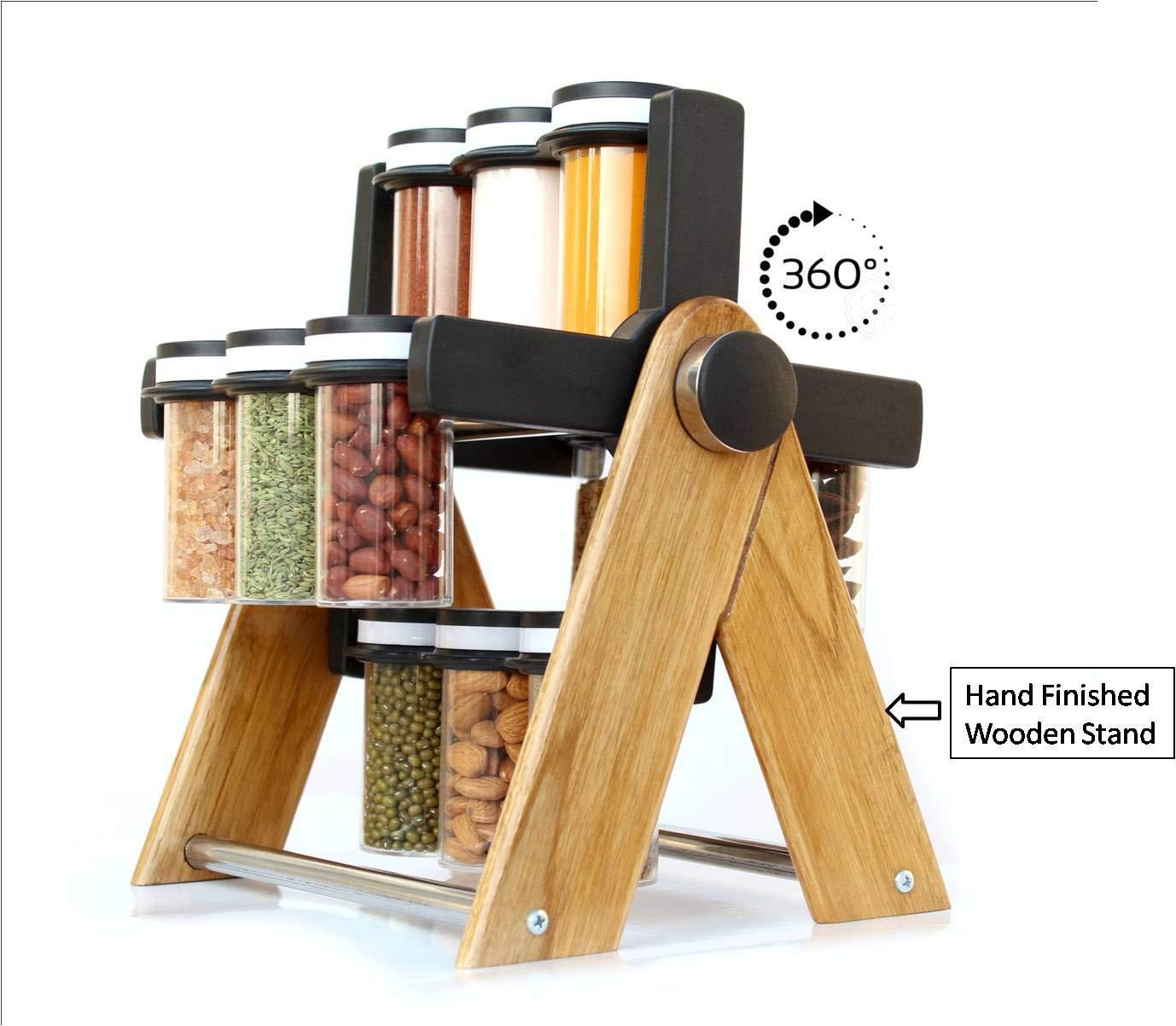 Wooden Revolving Spice Rack (Brown) (Set of 12)