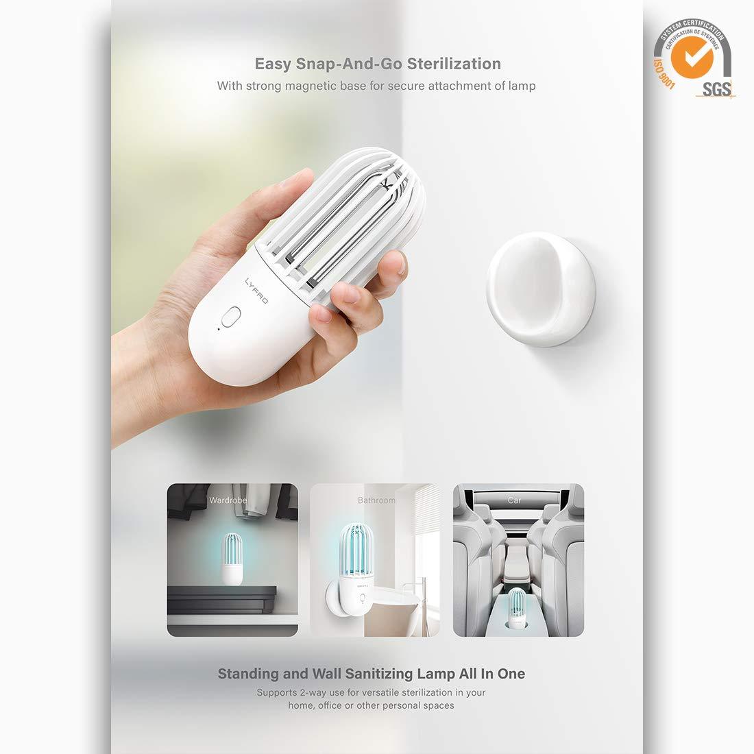 LYFRO Hova Tested and Certified Portable Rechargeable Ozone Sterilization Air Purifying UVC Disinfection Lamp (White)