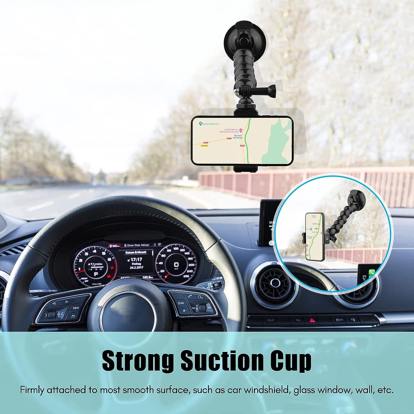 Flexible Suction Cup Mount Windshield Suction Cup Phone Mount Full angleRotatable