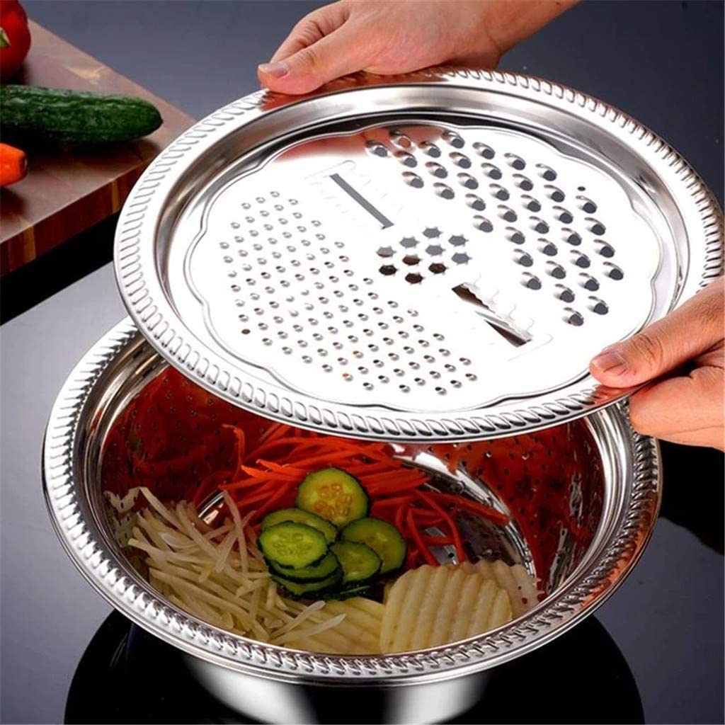 3 In 1 Multi-Purpose Stainless Steel Vegetable Cutter, Drain Basket& Grater