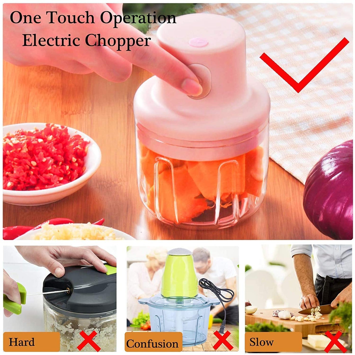 Portable Cordless Electric Mini Garlic Chopper (250 ML)