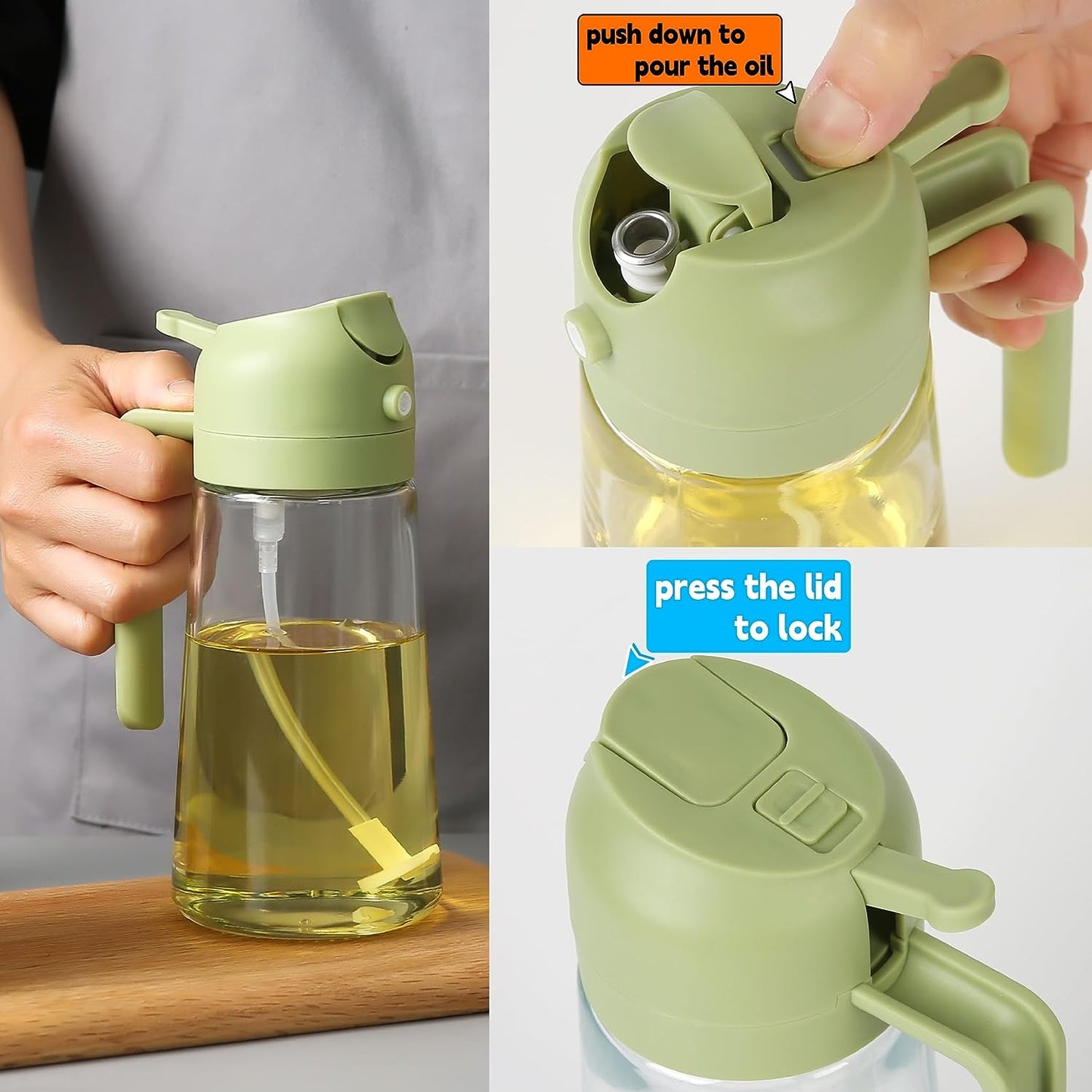 2 in 1 Glass Olive Oil Sprayer and Oil Dispenser || 14.5oz/450ml Oil Spray Bottle