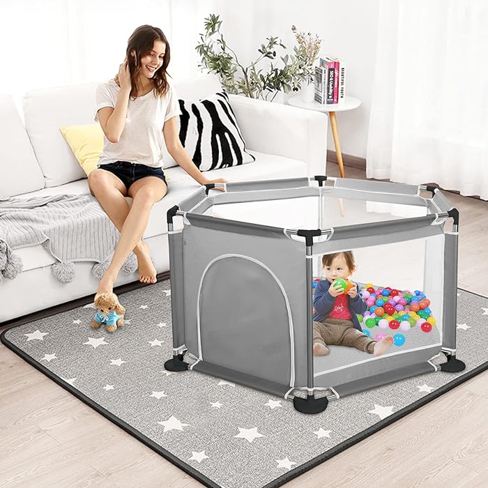 Hexaonal Baby Playpen with Round Zipper Door