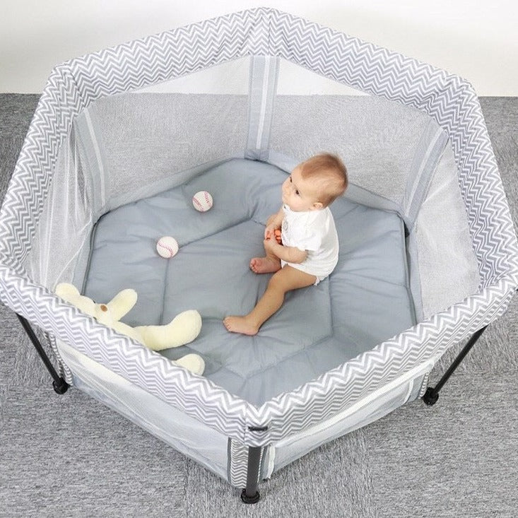 Hexaonal Baby Playpen with Round Zipper Door