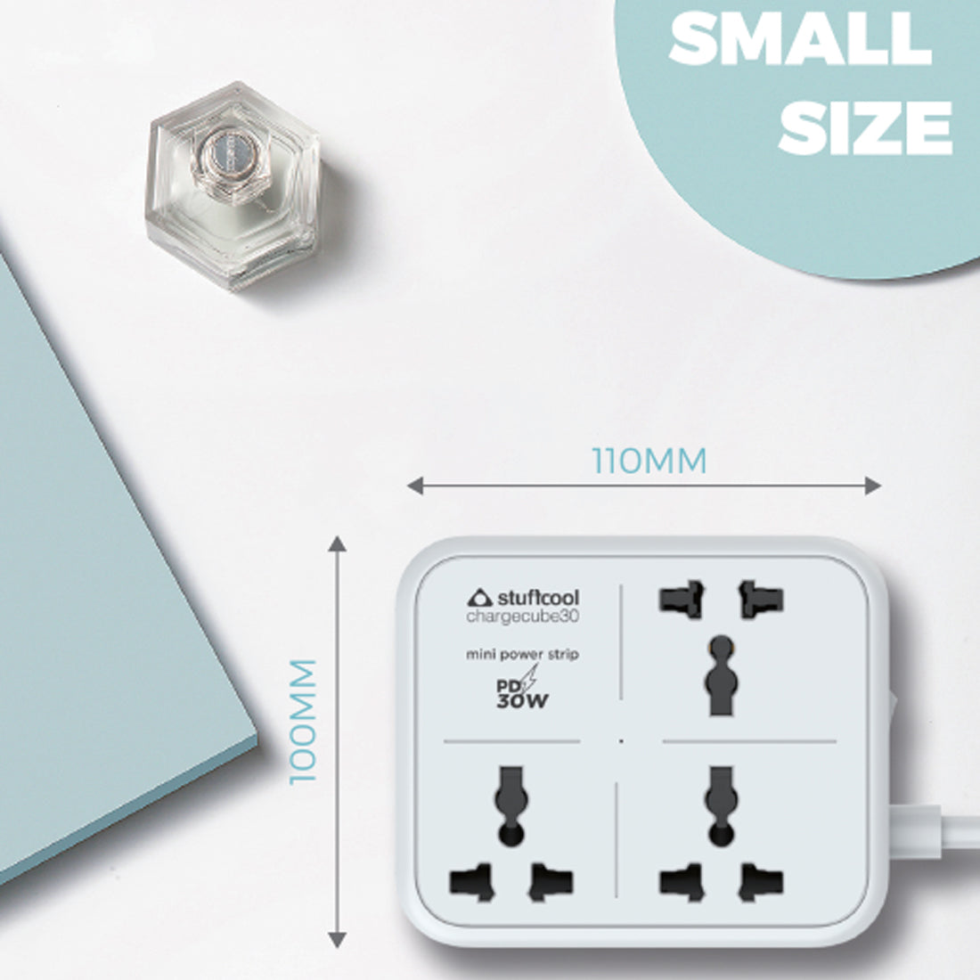 ChargeCube Mini Power Strip with 30W Type C output