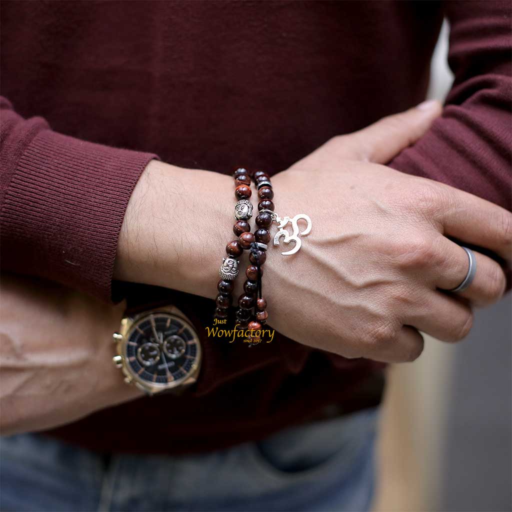 God ॐ Remain Strong Willed" Tiger Eye Aum Buddha Bracelet