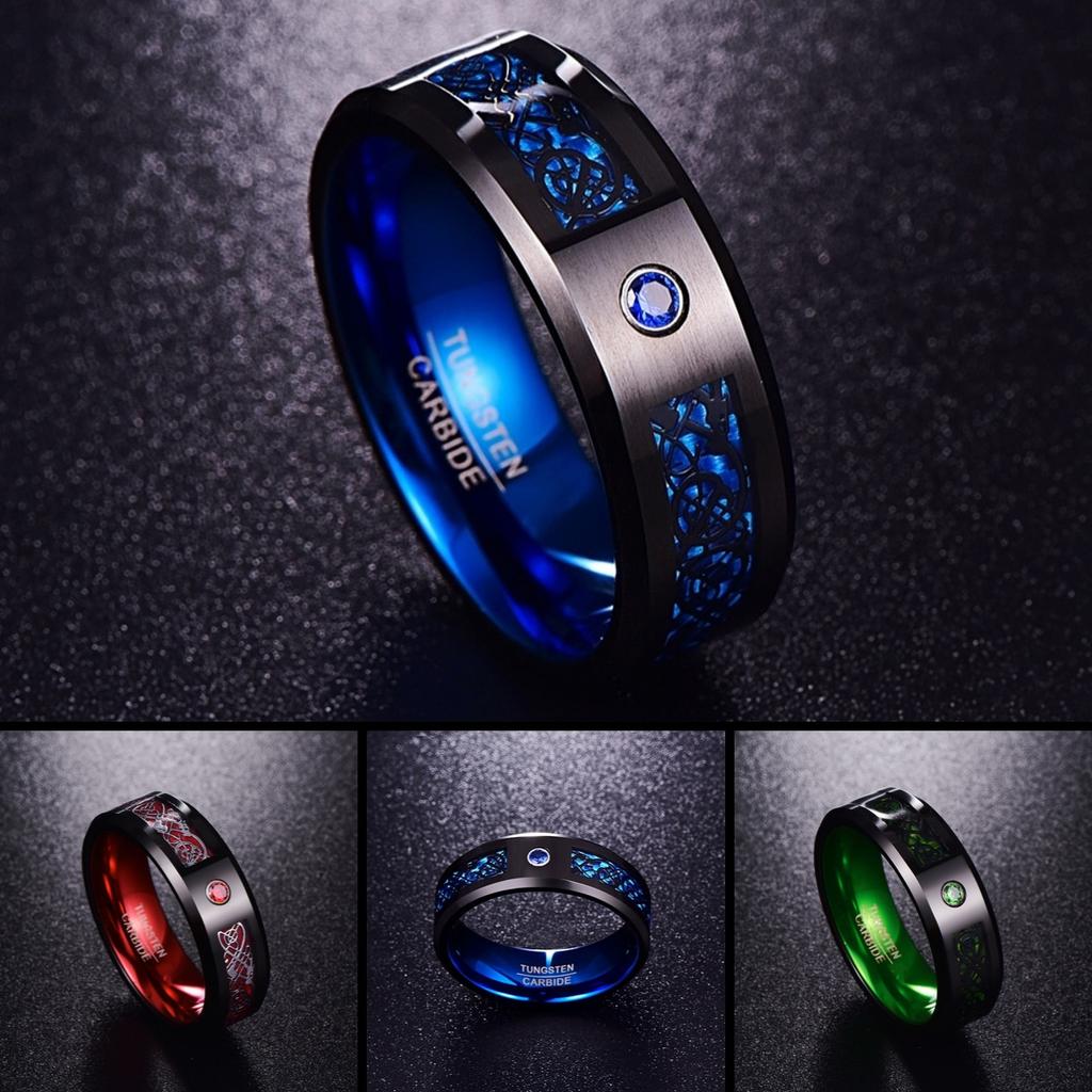 Blue Carbon Fiber Men's Tungsten Ring