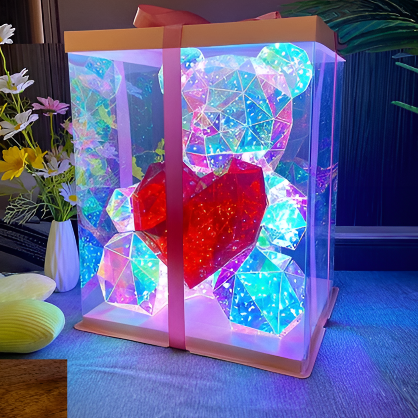 Led Teddy Bear With Heart Holographic Glow Lamp