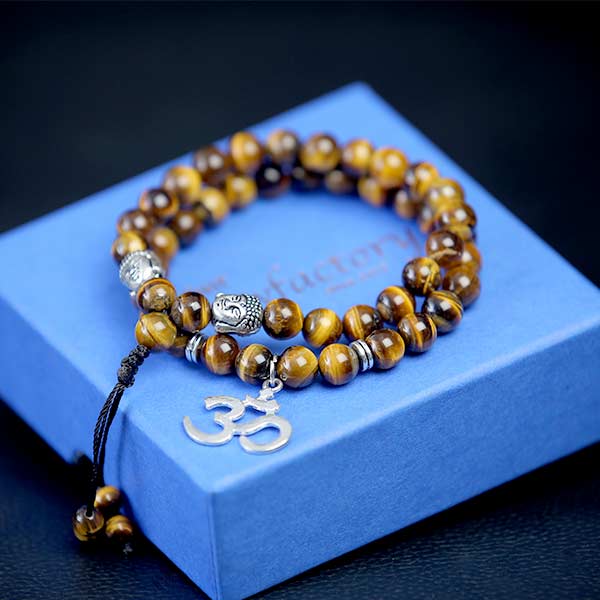 God ॐ Remain Strong Willed" Tiger Eye Aum Buddha Bracelet